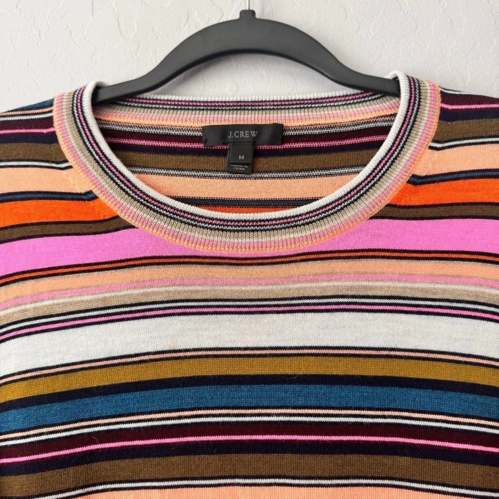 J.Crew Medium Sweater Multicolor Long Sleeve Merino Wool Striped Crew Neck F4345